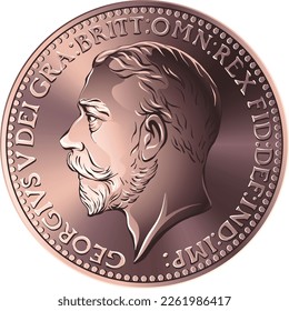 Vector money bronze coin British farthing , king George V on obverse