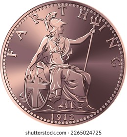 Vector money bronze coin British farthing, Britannia on reverse svg