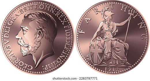 Vector money bronze coin British farthing , king George V on obverse, Britannia on reverse svg