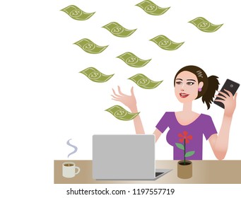 Vector - Money Business Online Woman Illustration