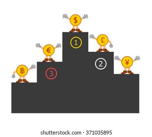 The vector of money cartoons on podium