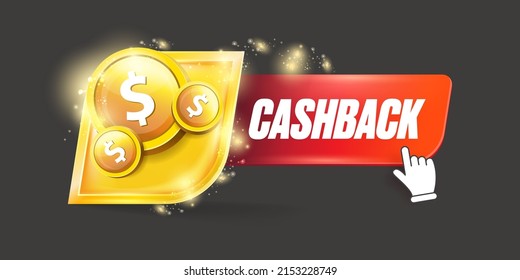 vector money cash back horizontal banner design template with cash back icon and coins isolated on modern grey background. 3d cashback bonus or money refund label horizontal banner
