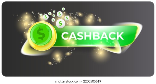 vector money cash back horizontal banner design template with cash back icon and coins isolated on modern grey background. 3d cashback bonus or money refund web label and horizontal banner