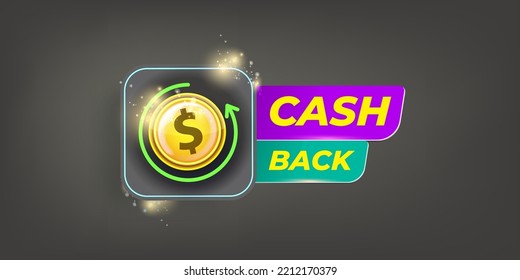 Vektorgeld rückt waagerechte Bannerdesign-Vorlage zurück, mit Bargeld-Symbol und Münzen einzeln auf modernem grauem Hintergrund. 3er-Bonus- oder Geldrückerstattungsetikett, horizontaler Banner