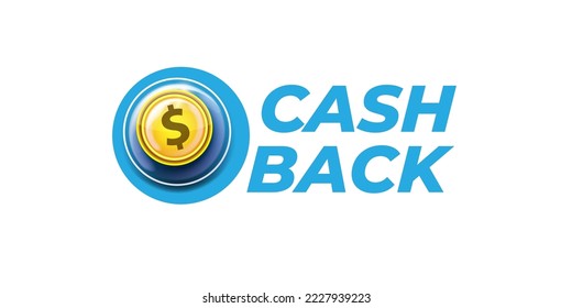 planilla de diseño de banner horizontal de retorno de dinero vectorial con icono de devolución de efectivo y monedas aisladas en fondo blanco moderno. 3.d bono de devolución de efectivo o etiqueta de reembolso de dinero banquete horizontal