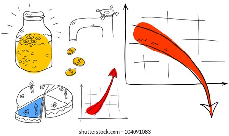 Vector money and charts collection on a white background