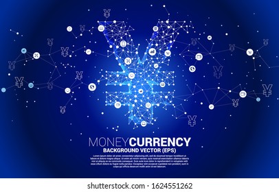 Vector money Chinese yuan and Japanese yen currency icon from Polygon dot connect line and icon. Concept for china and japan financial network connection.