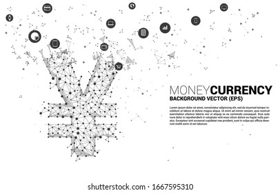 Vector money Chinese yuan and Japanese yen currency icon from Polygon dot connect line. Concept for china and japan financial network connection.