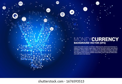 Vector money Chinese yuan and Japanese yen currency icon from Polygon dot connect line. Concept for china and japan financial network connection.