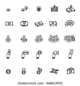 vector Money and coin icon set on white background