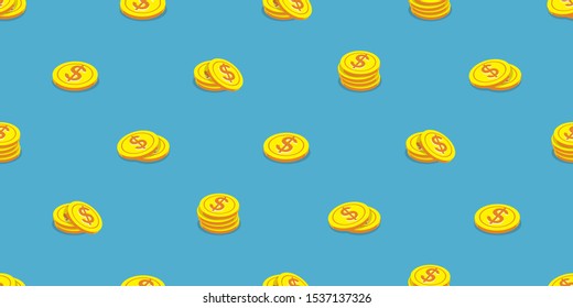 Vector money coins seamless pattern background cartoon style for design.