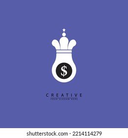 vector money container king logo icon. king money sack vector graphics, simple elegant flat style.
