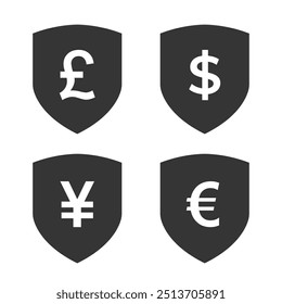Moneda de dinero de Vector con conjunto de iconos de escudo