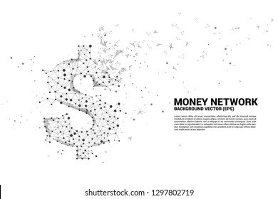 Vector money dollar icon from Polygon dot connect line. Concept for financial network connection.