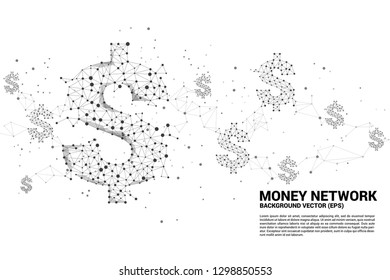 Vector money dollar icon from Polygon dot connect line. Concept for financial network connection.