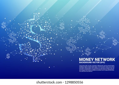 Vector money dollar icon from Polygon dot connect line. Concept for financial network connection.
