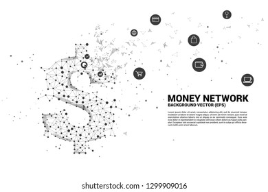 Vektorgeld-Dollar-Symbol von Polygon dot connect line. Konzept für den Anschluss eines Finanznetzes.