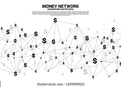 Vector money dollar icon from Polygon dot connect line. Concept for financial network connection.