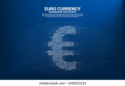 Vector money euro currency with one and zero binary code digit matrix style. Background Concept for electronic money and digital banking