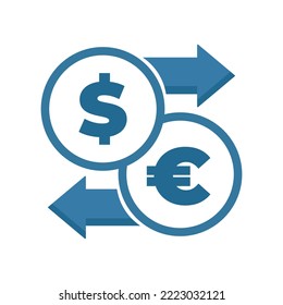 Vector Money exchange simple icon. currency sign. Euro and Dollar Cash transfer symbol. Dollar euro transfer exchange icon isolated on white