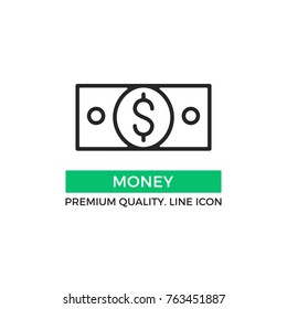 Vector Money Icon. 100 Dollar Bill Banknote. Premium Quality Graphic Design Element. Modern Sign, Linear Pictogram, Outline Symbol, Simple Thin Line Icon