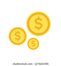 Vector money Icon. Payment system. Coins and Dollar cent Sign isolated on white background. Flat design style. Business concept