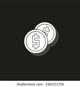 Vector money Icon. Payment system. Coins and Dollar cent Sign isolated on white background. Flat design style.