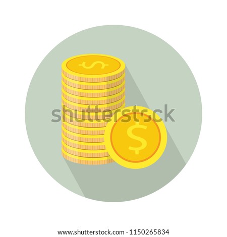 Vector money Icon. Payment system. Coins and Dollar cent Sign isolated on white background. Flat design style. Business concept