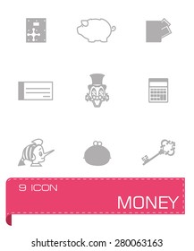 Vector Money icon set on grey background