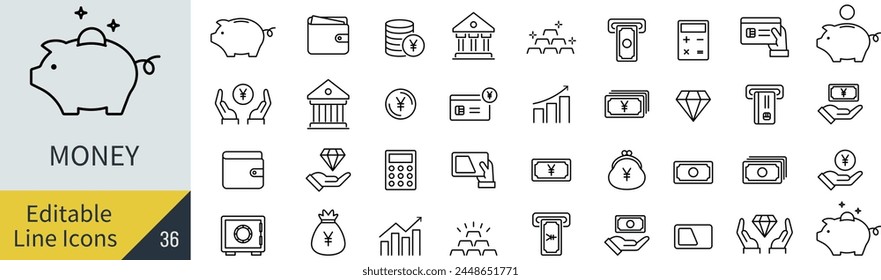 Vector Money Line Drawing Icon Set (Not Outlined)