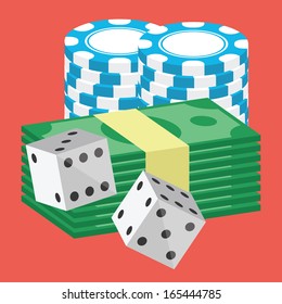 Vector Money and Poker Chips Stacks and Dice Icon