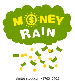 Vector money rain with banknotes and coins on white background