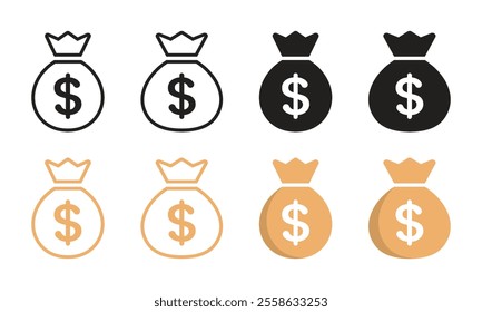 Vector Money Sack Icon Set. Money Sack Symbols