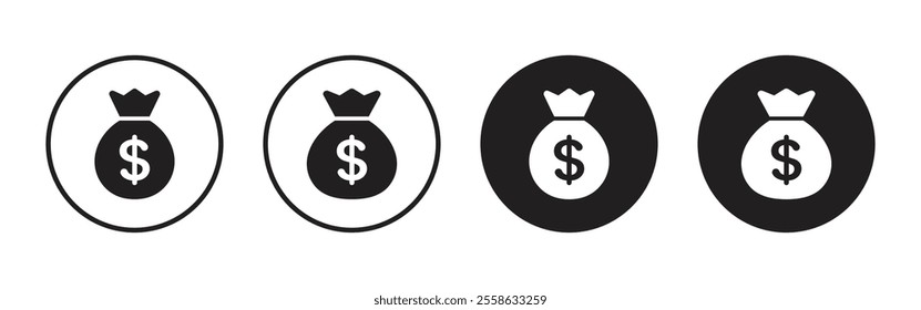 Vector Money Sack Icons In Circle. Money Sack Symbols