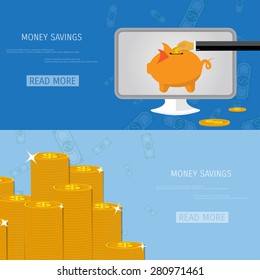 Vector money savings concept illustration. Web storage. Internet bank. E-commerce and internet banking.