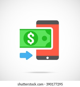 Vector money and smartphone icon. Modern flat design vector illustration concept for web banners, mobile app, web sites, printed materials, infographics. Vector icon isolated on gradient background