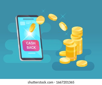 Vector money transfer from cellphone on blue