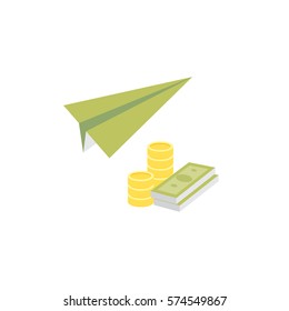 Vector money transfer vector Icon in flat style. Stack of Coins and dollars.