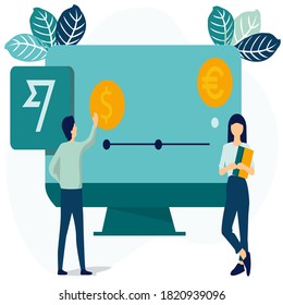 Vector, money transfer.
Vector illustration, financial transactions, non-cash payment transactions. Pos-terminal and payment systems, currency, coins, NFC payment system 