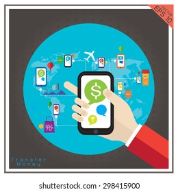 vector money  transfer mobile dollar euro Baht currency paying sale