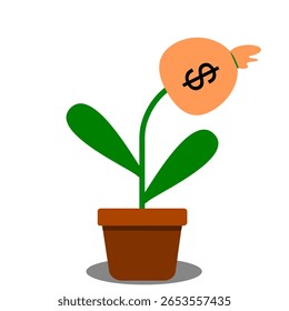 Vector money tree in a pot. Money tree illustration for business growth concept.