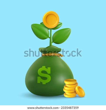 Vector money tree or small green plant in wallet. Creative banking financial composition. Cartoon glossy realistic illustration. Business concept art in minimal 3d style.