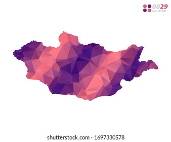 Vector of Mongolia map colorful polygon red triangle mosaic with white background. style gradient.