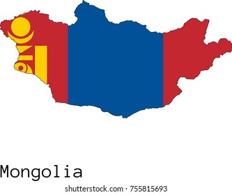 Vector Mongolia map silhouette, painted in colors of a national flag