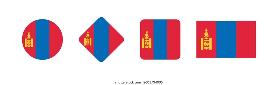 Vector Mongolia National Flag icon collection. Flag set of Mongolia various styles.