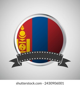 Vector Mongolia Round Flag Banner Vector Illustration