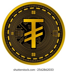 Vector of Mongolian Tugrik Digital Currency in gold and black colors on a white background.