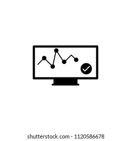 Vector monitor with business graph chart and check mark on the screen isolated icon on white background
