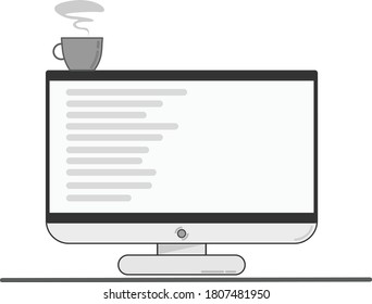 vector monitor and cup of coffee on it