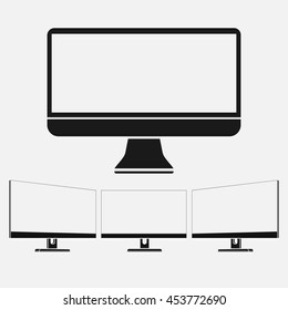 Vector monitor icon, isolated on white background. For graphic and web design.
